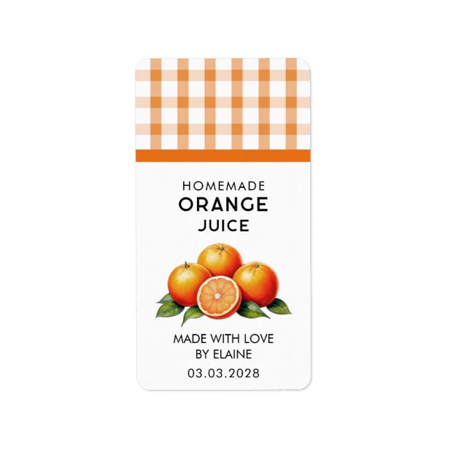 Homemade orange juice with chequered pattern label (Front)