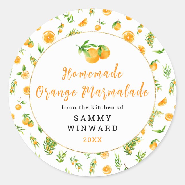 Homemade Orange Marmalade Canning Label (Front)