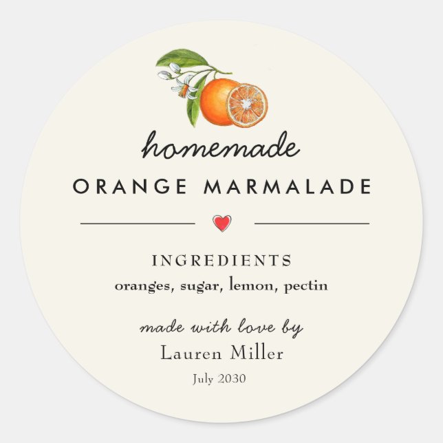 Homemade Orange marmalade Modern Jar Classic Round Sticker (Front)