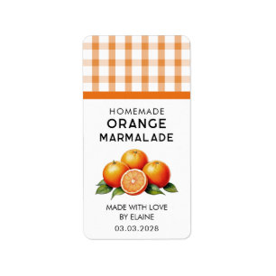 Homemade orange marmalade with chequered pattern label
