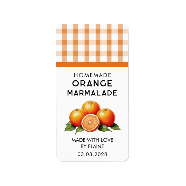 Homemade orange marmalade with chequered pattern label (Front)