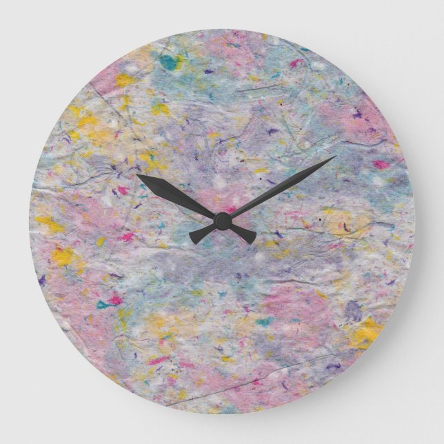 Homemade Paper with Colourful Pulp Accents Large Clock (Front)