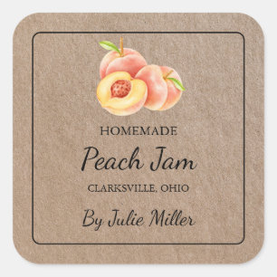 Homemade Peach Jam Square Kraft Paper Label