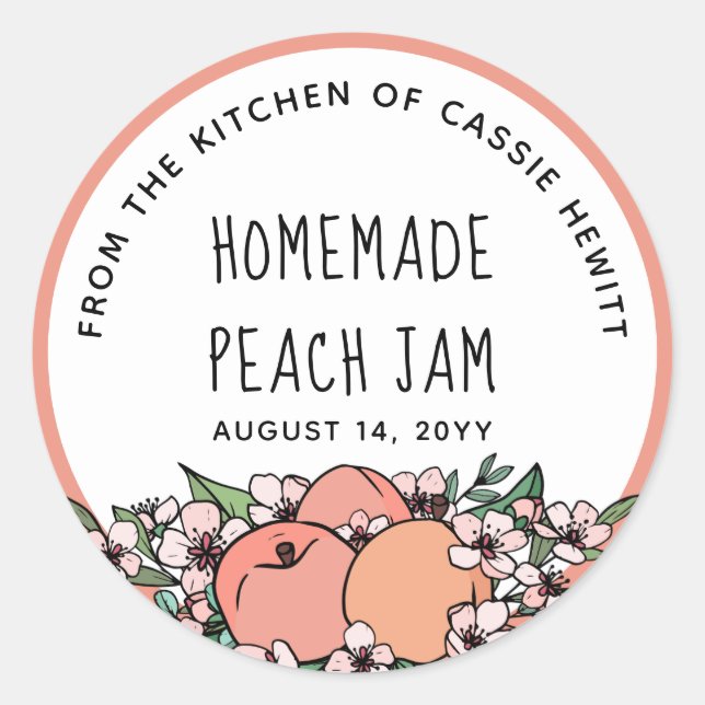 Homemade Peach Product Peaches & Blossom Classic Round Sticker (Front)