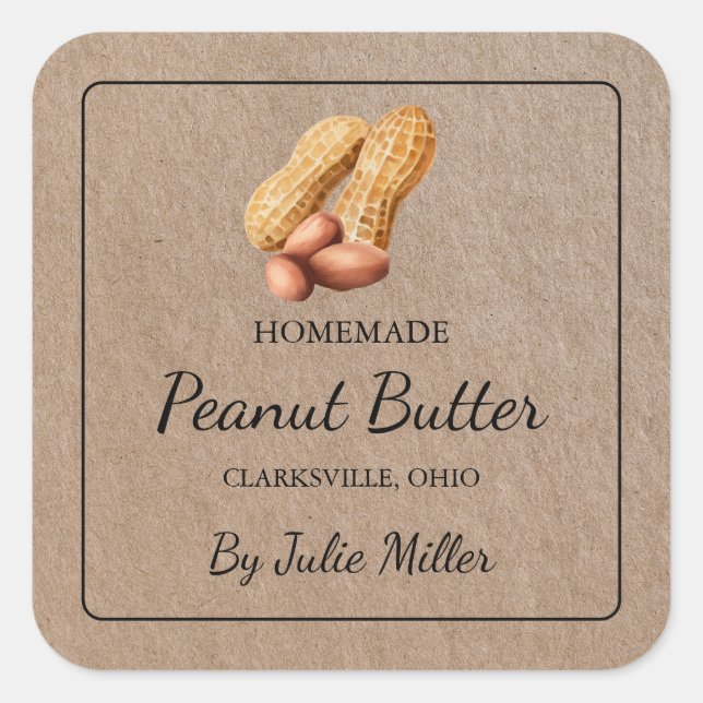 Homemade Peanut Butter Square Kraft Paper Label (Front)