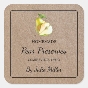 Homemade Pear Preserves Square Kraft Paper Label