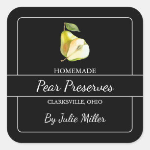 Homemade Pear Preserves Square Label Black