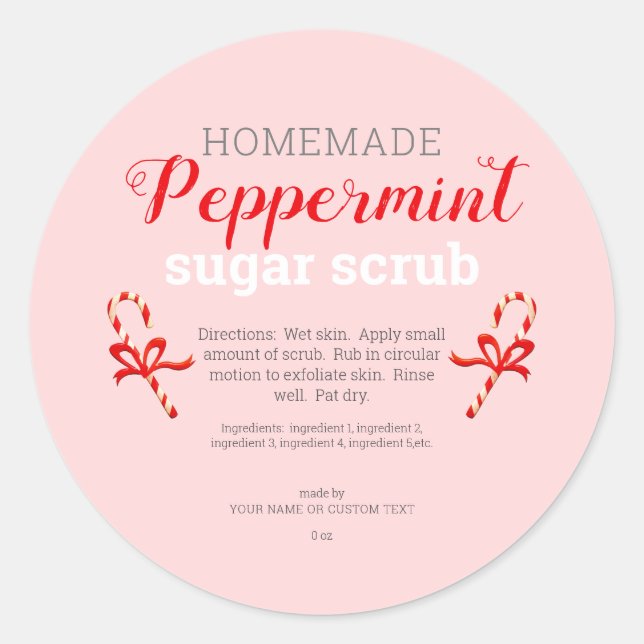 Homemade Peppermint Sugar Scrub Editable Classic Round Sticker (Front)