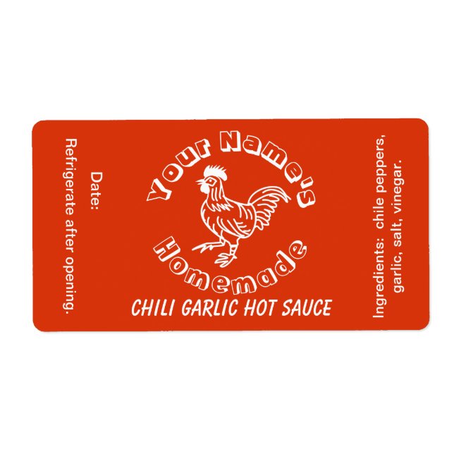 Homemade Personalised Hot Sauce Labels Rooster (Front)