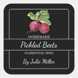 Homemade Pickled Beets Square Label Black