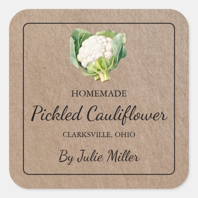 Homemade Pickled Cauliflower Kraft Paper Label (Front)