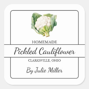 Homemade Pickled Cauliflower Square Label