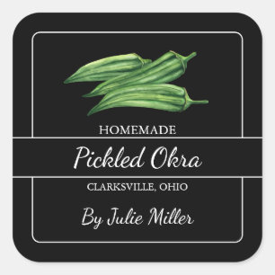 Homemade Pickled Okra Square Label Black