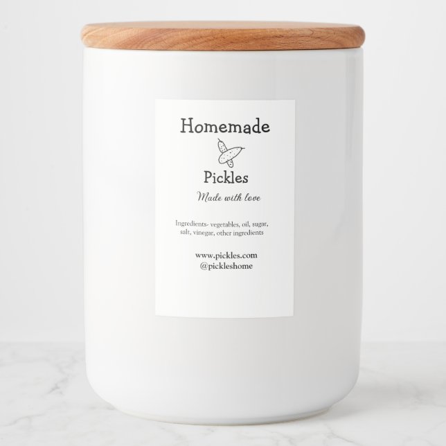 Homemade pickles made with love add text website food label (Front)