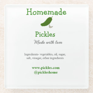 Homemade pickles made with love add text website glass coaster