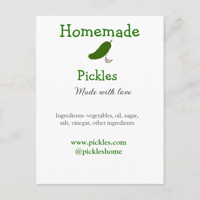 Homemade pickles made with love add text website postcard (Front)