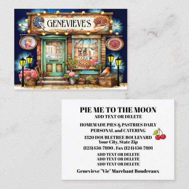 Homemade Pies, Pastries, Bakery  Business Card (Front/Back)