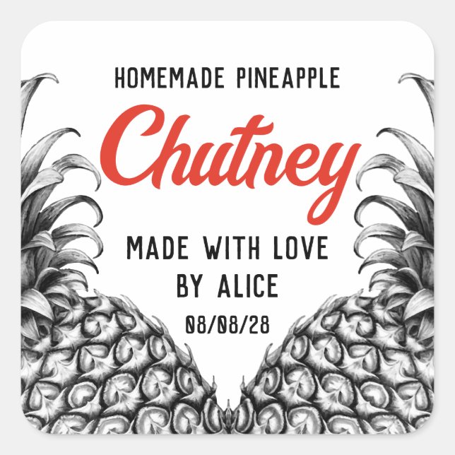Homemade Pineapple Chutney Canning Jar Labels (Front)