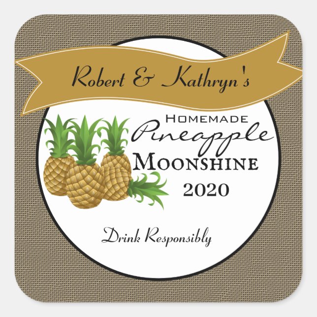 Homemade Pineapple Moonshine Personalised Square Sticker (Front)