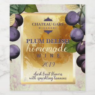 Homemade PLUM faux vineyard personalised wine Label