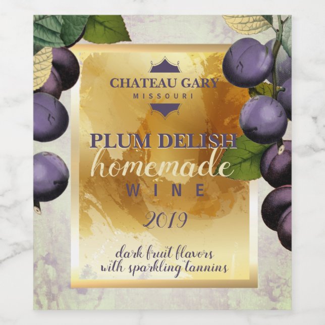 Homemade PLUM faux vineyard personalised wine Label (Single Label)