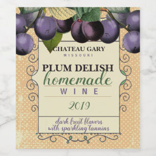 Homemade PLUM faux vineyard personalised wine Wine Label