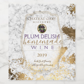Homemade PLUM wine personalised label faux gold