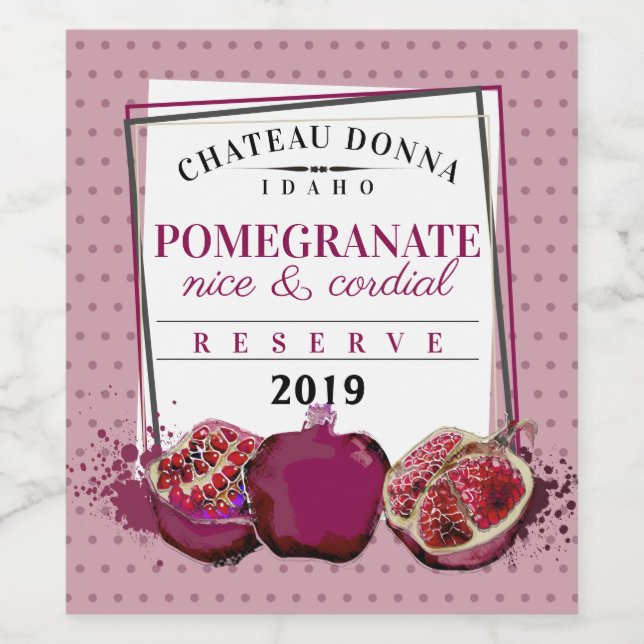 Homemade pomegranate cordial wine personalised wine label (Single Label)