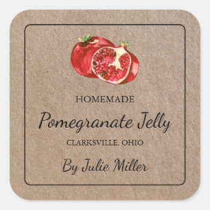 Homemade Pomegranate Square Kraft Paper Label