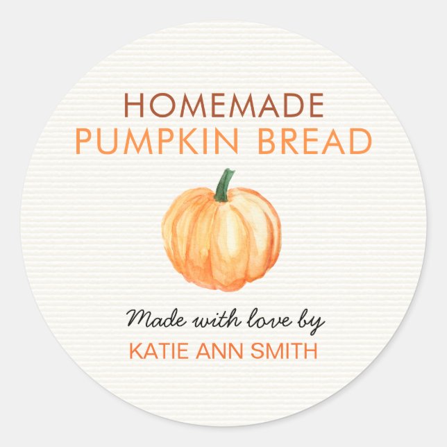 Homemade Pumpkin Bread Label Product Sticker (Front)