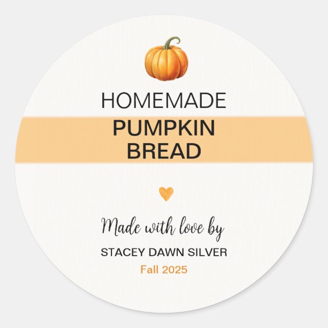 Homemade Pumpkin Bread Labels Fall Stickers (Front)