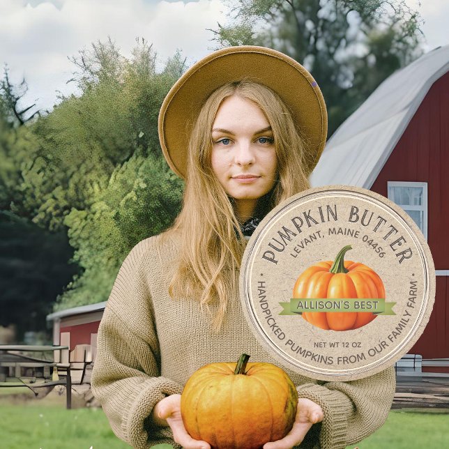 HOMEMADE PUMPKIN BUTTER Grunge Font Kraft Brown Classic Round Sticker (Creator Uploaded)