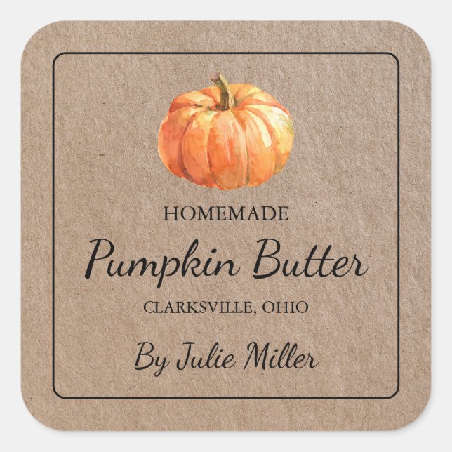 Homemade Pumpkin Butter Square Kraft Paper Label (Front)