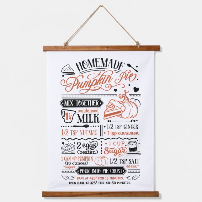 Homemade Pumpkin Pie Recipe | Farmhouse Hanging Tapestry (Front)