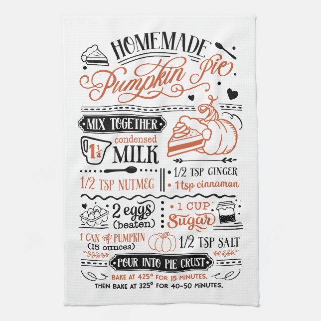Homemade Pumpkin Pie Recipe | Farmhouse Tea Towel (Vertical)