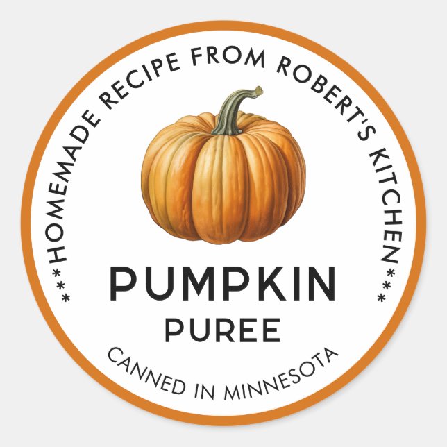 Homemade pumpkin puree canning Jar Labels (Front)