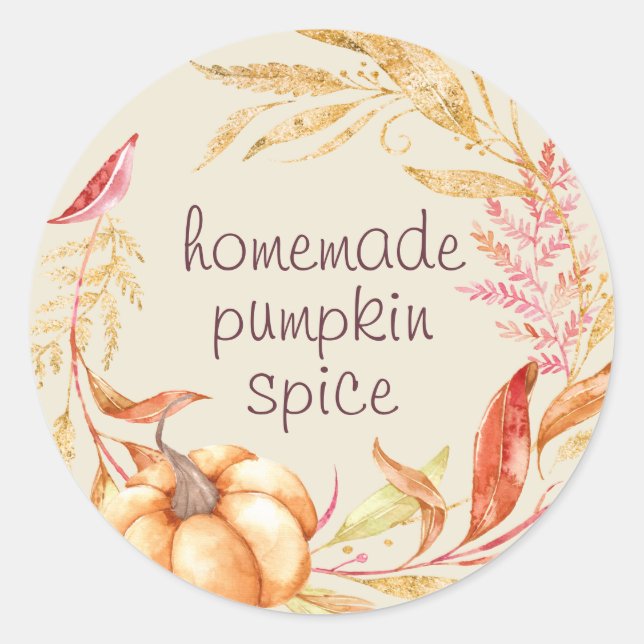 Homemade Pumpkin Spice Foliage Antique White Classic Round Sticker (Front)