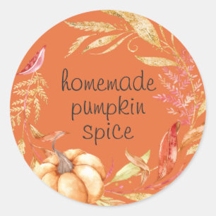 Homemade Pumpkin Spice Watercolor Foliage Orange Classic Round Sticker