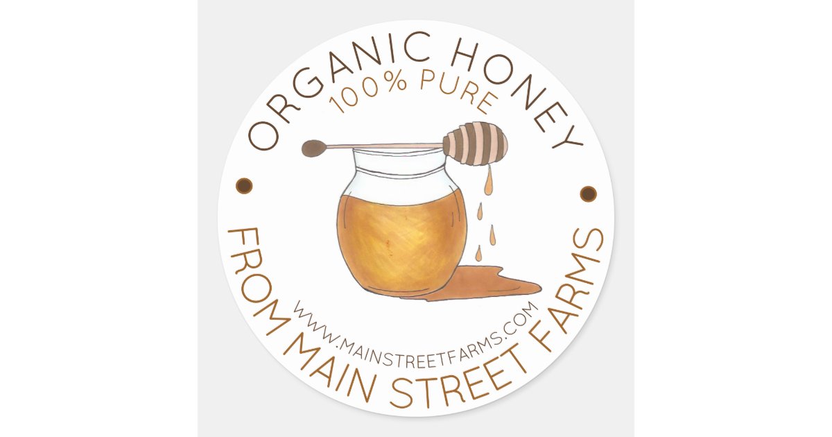 Homemade Pure Organic Honey Jar Made with Love By Classic Round Sticker | Zazzle.co.uk