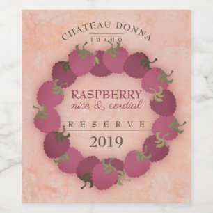 Homemade raspberry cordial wine personalised label