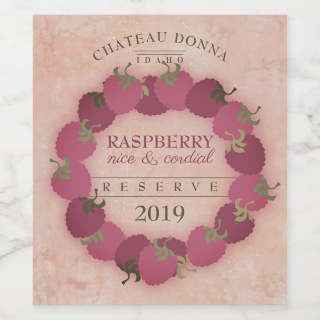Homemade raspberry cordial wine personalised label (Single Label)