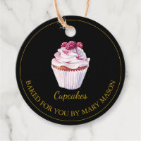 Homemade Raspberry Cupcakes Favour Tags | Black