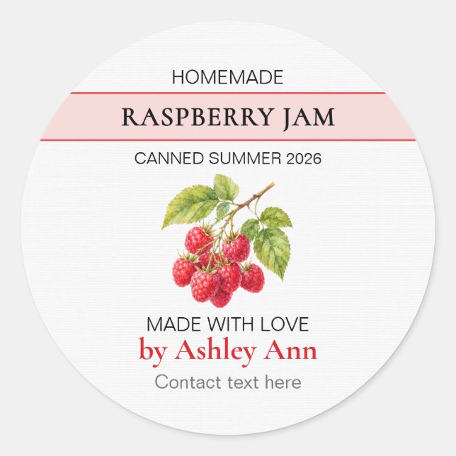 Homemade Raspberry Jam Canning Stickers (Front)