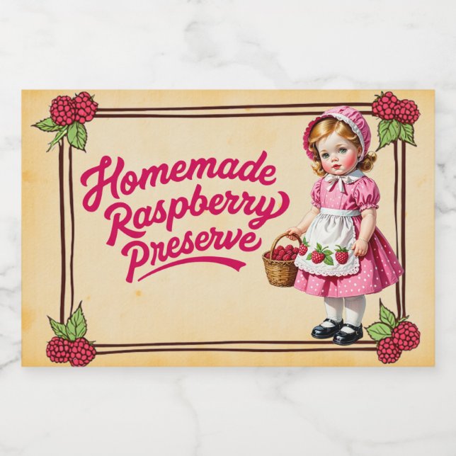 Homemade Raspberry Preserve - Vintage Food Label (Single Label)