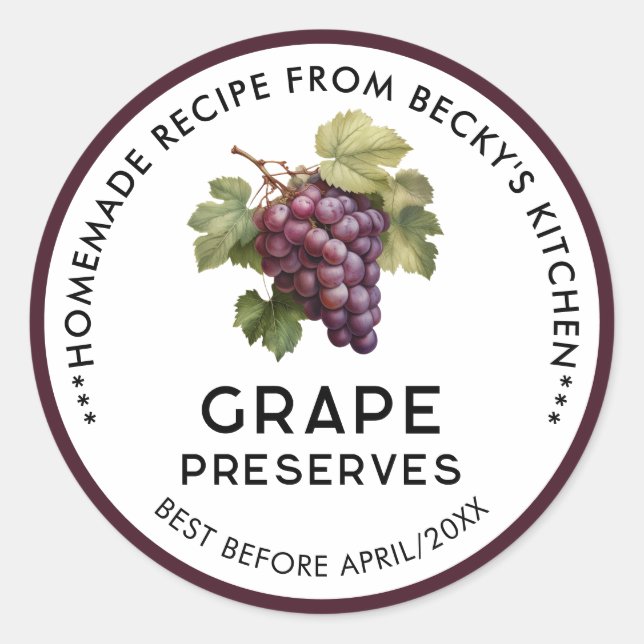 Homemade Red Grapes Preserves Canning Labels (Front)