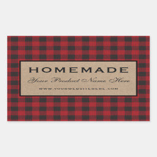 Homemade Red Plaid Kraft Rectangular Sticker