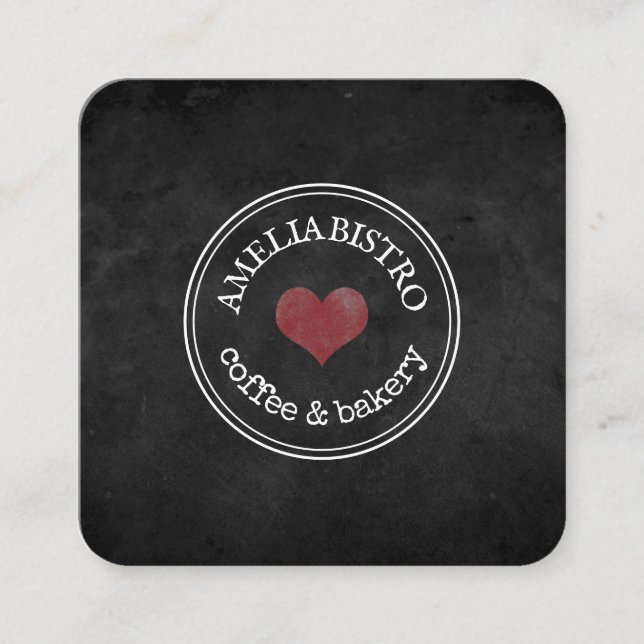 Homemade rustic logo custom blackboard squared square business card (Front)