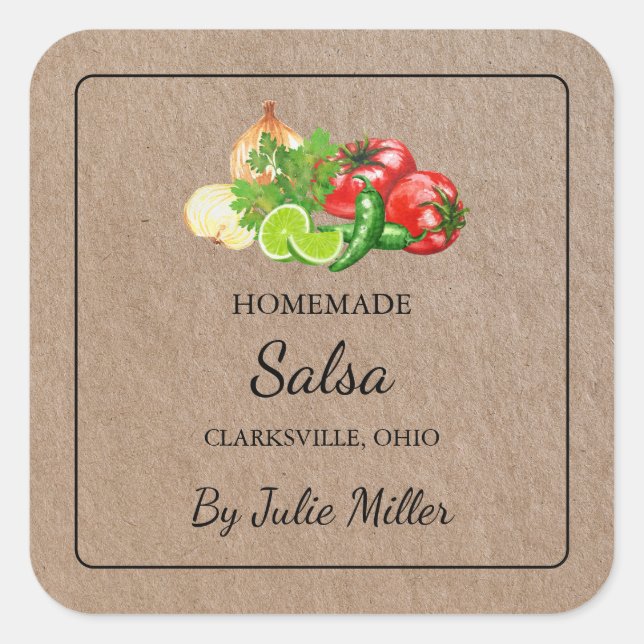 Homemade Salsa Square Kraft Paper Label (Front)