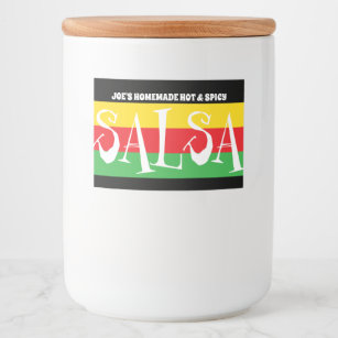 Homemade SALSA with red green and yellow stripes Food Label