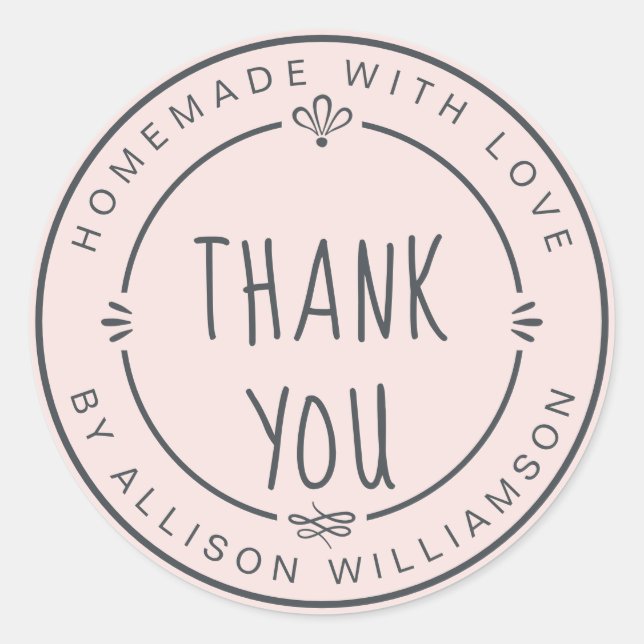 Homemade Small Business Thank You Pastel Pink Classic Round Sticker (Front)